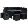 6 részes fekete polyrattan kerti bútorszett párnákkal