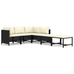 6 részes fekete polyrattan kerti ülőgarnitúra párnákkal