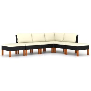 6 részes fekete polyrattan kerti ülőgarnitúra párnákkal