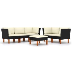 6 részes fekete polyrattan kerti ülőgarnitúra párnákkal