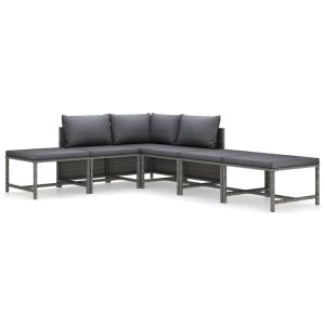 6 részes szürke polyrattan kerti ülőgarnitúra párnákkal
