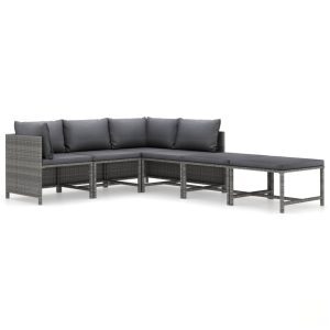 6 részes szürke polyrattan kerti ülőgarnitúra párnákkal