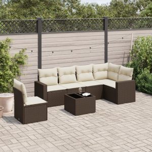 7 részes barna polyrattan kerti ülőgarnitúra párnákkal