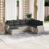 7 részes világosszürke polyrattan kerti ülőgarnitúra párnákkal