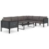 8 részes antracitszürke kerti polyrattan ülőgarnitúra párnákkal
