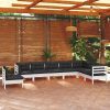 8 részes fehér tömör fenyőfa kerti ülőgarnitúra párnákkal