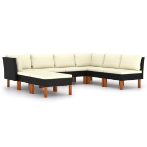8 részes fekete polyrattan kerti ülőgarnitúra párnákkal