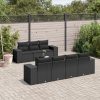 8 részes fekete polyrattan kerti ülőgarnitúra párnákkal