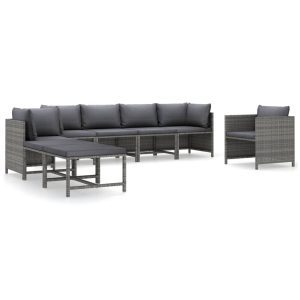 8 részes szürke polyrattan kerti ülőgarnitúra párnákkal