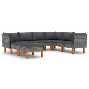 8 részes szürke polyrattan kerti ülőgarnitúra párnákkal