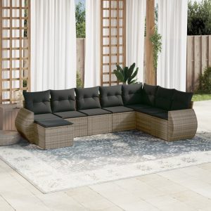 8-részes szürke polyrattan kerti ülőgarnitúra párnákkal