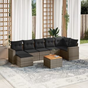 8-részes szürke polyrattan kerti ülőgarnitúra párnákkal