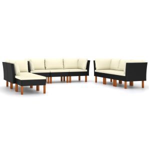 9 részes fekete polyrattan kerti ülőgarnitúra párnákkal