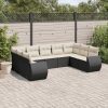 9 részes fekete polyrattan kerti ülőgarnitúra párnákkal