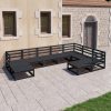 9 részes fekete tömör fenyőfa kerti ülőgarnitúra