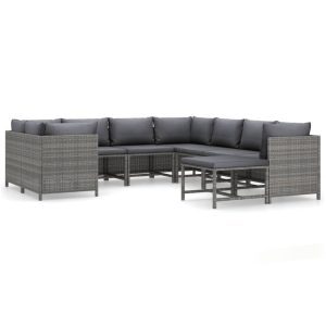 9 részes szürke polyrattan kerti bútorszett párnákkal