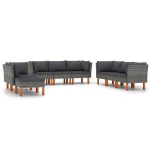 9 részes szürke polyrattan kerti ülőgarnitúra párnákkal