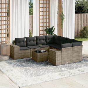 9-részes szürke polyrattan kerti ülőgarnitúra párnákkal