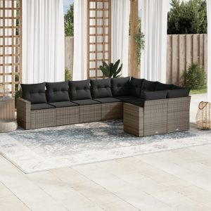 9-részes szürke polyrattan kerti ülőgarnitúra párnákkal