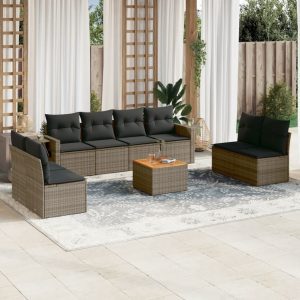 9-részes szürke polyrattan kerti ülőgarnitúra párnákkal