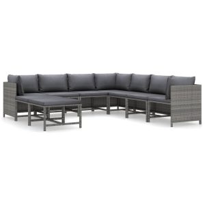 9 részes szürke polyrattan kerti ülőgarnitúra párnákkal