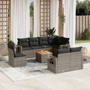 9-részes szürke polyrattan kerti ülőgarnitúra párnákkal