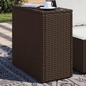 Barna polyrattan kerti kisasztal üveg lappal 58 x 27