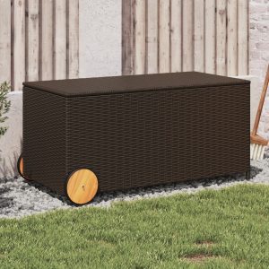 Barna polyrattan kerti tárolóláda kerekekkel 190 l