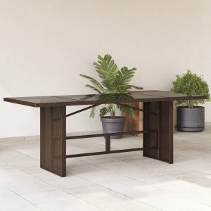 Barna polyrattan üveglapos kerti asztal 190 x 80 x 74 cm