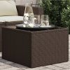 Barna polyrattan üveglapos kerti asztal 55 x 55 x 37 cm