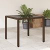 Barna polyrattan üveglapos kerti asztal 90 x 90 x 75 cm