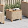 Bézs polyrattan és akácfa kerti asztal 45 x 45 x 37 cm