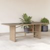 Bézs polyrattan üveglapos kerti asztal 190 x 80 x 75 cm