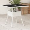 Fehér polyrattan üveglapos kerti asztal 80 x 80 x 75 cm