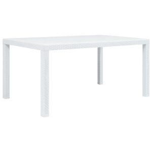 Fehér rattan hatású műanyag kerti asztal 150 x 90 x 72 cm