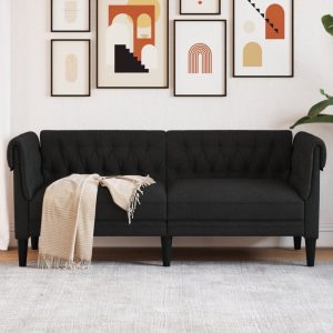Fekete 2 személyes szövet chesterfield kanapé