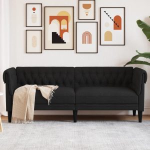 Fekete 3 személyes szövet chesterfield kanapé