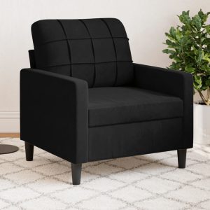 Fekete bársony kanapéfotel 60 cm