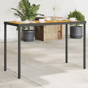 Fekete polyrattan akácfa lapos kerti asztal 115x54x74 cm