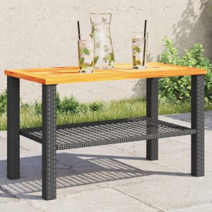 Fekete polyrattan és akácfa kerti asztal 70 x 38 x 42 cm