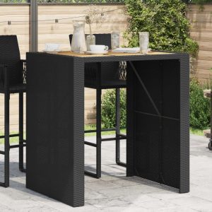 Fekete polyrattan kerti asztal akácfa lappal 105 x 80 x 110 cm
