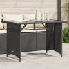 Fekete polyrattan üveglapos kerti asztal 110x68x70 cm