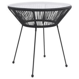 Fekete rattan és üveg kerti étkezőasztal ø70 x 74 cm
