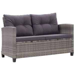 Kétszemélyes szürke polyrattan kerti kanapé párnákkal 124 cm