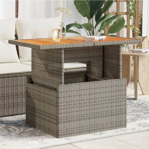 Szürke polyrattan és akácfa kerti asztal 100 x 55 x 73 cm