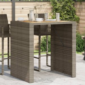 Szürke polyrattan kerti asztal akácfa lappal 105 x 80 x 110 cm