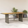 Szürke polyrattan kerti asztal akácfa lappal 190 x 80 x 75 cm