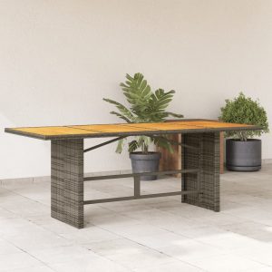 Szürke polyrattan kerti asztal akácfa lappal 190 x 80 x 75 cm