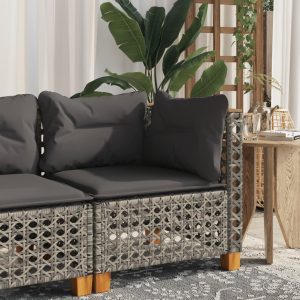 Szürke polyrattan kerti sarokkanapé párnával