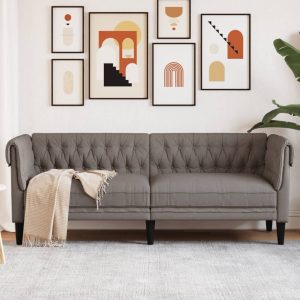 Tópszínű 3 személyes szövet chesterfield kanapé